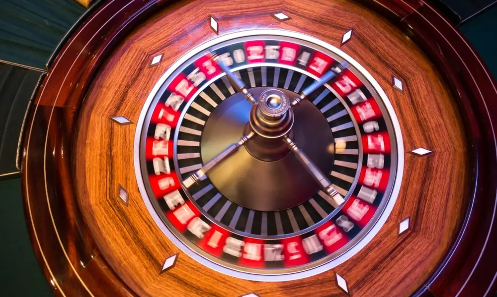 Roulette wheel with the ball spinning