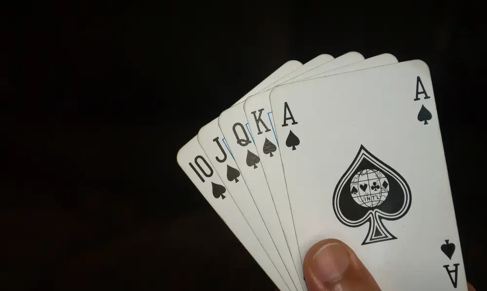 Playing cards and chips on a casino table